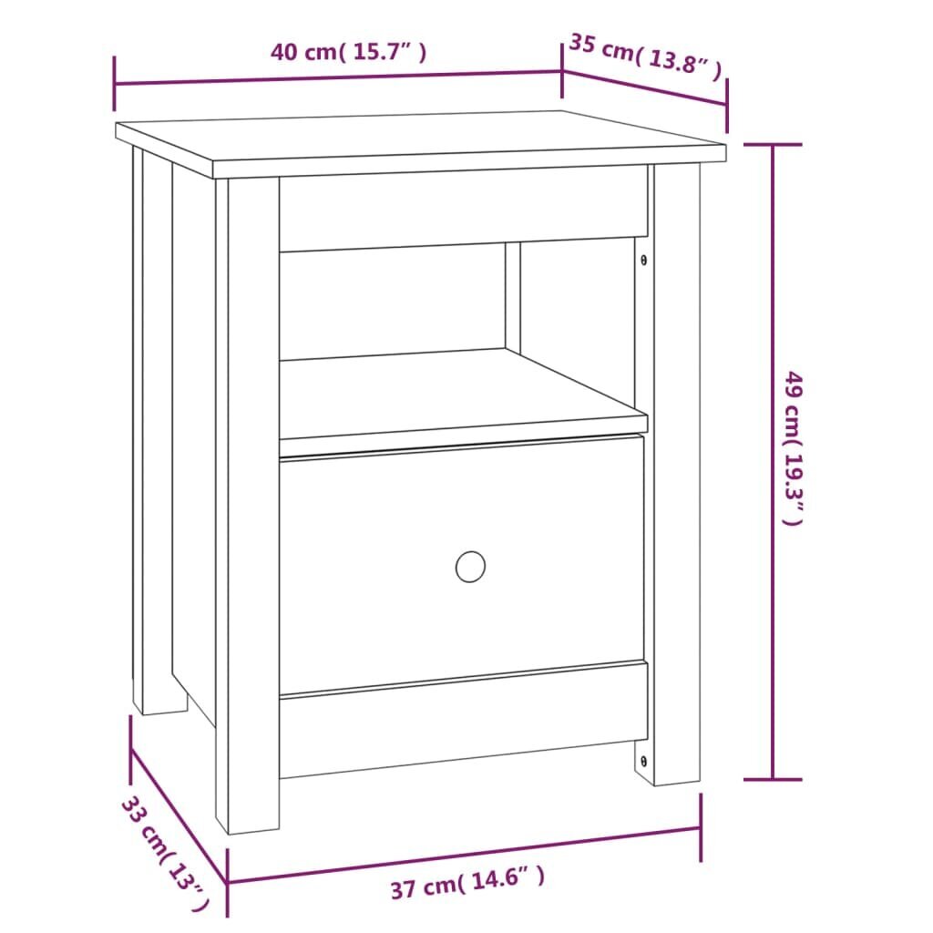 vidaXL Yöpöytä 40x35x49 cm täysi mänty hinta ja tiedot | Yöpöydät | hobbyhall.fi