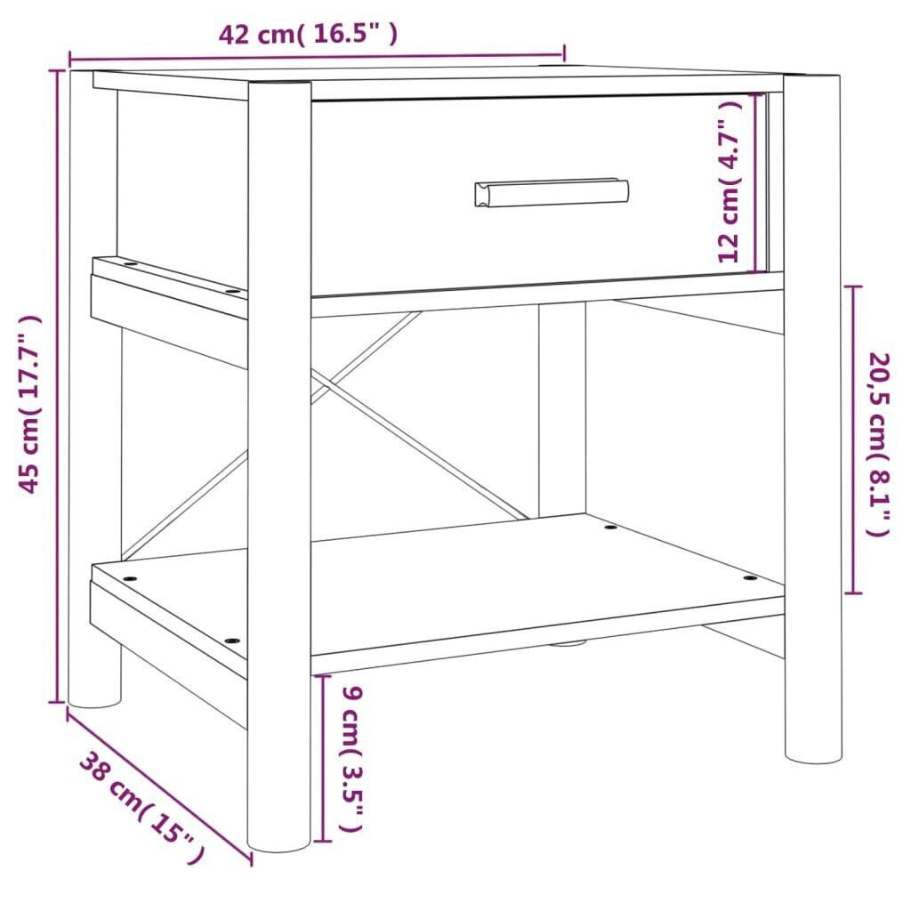 vidaXL Yöpöydät 2 kpl musta 42x38x45 cm tekninen puu hinta ja tiedot | Yöpöydät | hobbyhall.fi