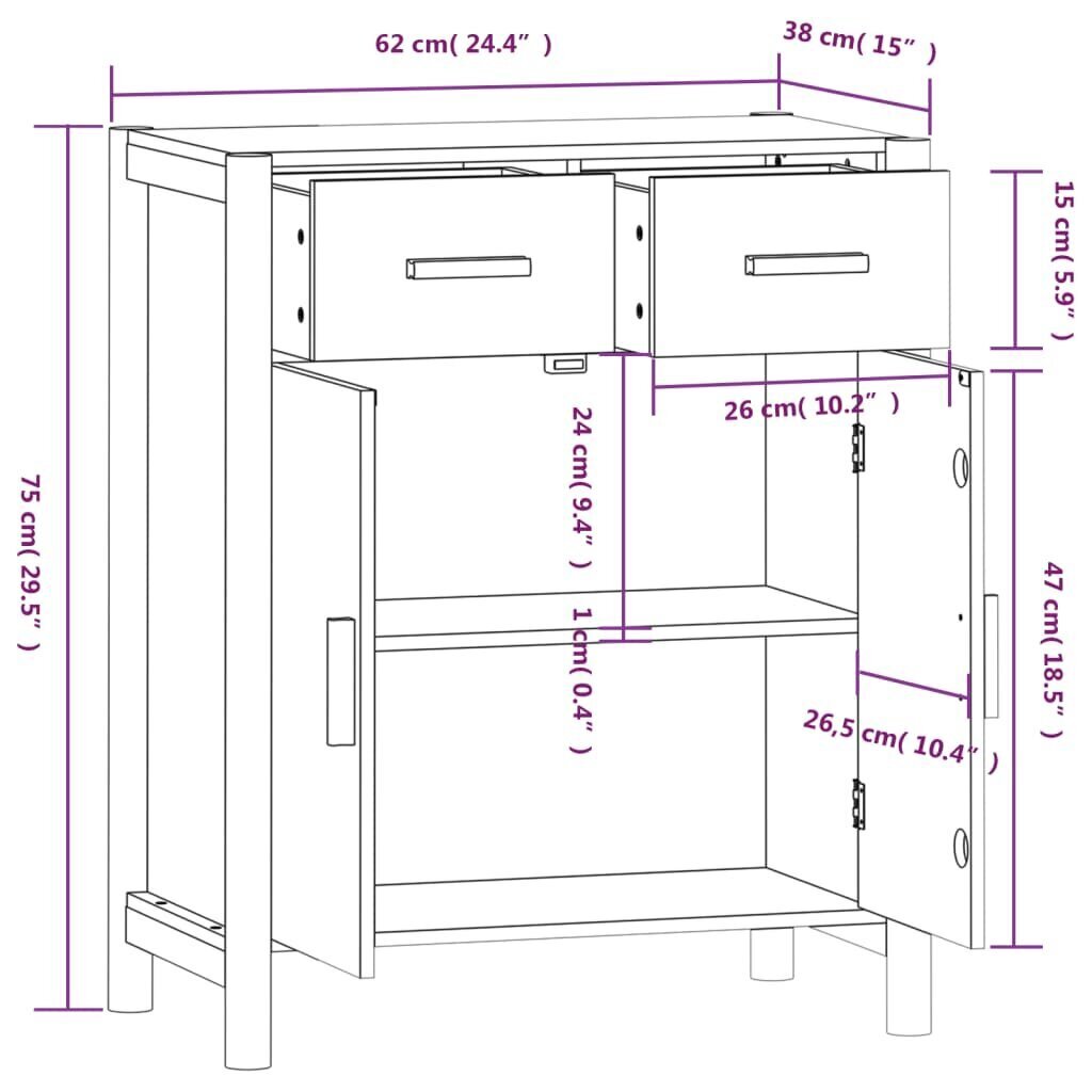 vidaXL Senkki 62x38x75 cm tekninen puu hinta ja tiedot | Olohuoneen kaapit ja lipastot | hobbyhall.fi