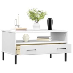 vidaXL Sohvapöytä metallijaloilla valkoinen 85x50x45 cm täyspuu OSLO hinta ja tiedot | Sohvapöydät | hobbyhall.fi