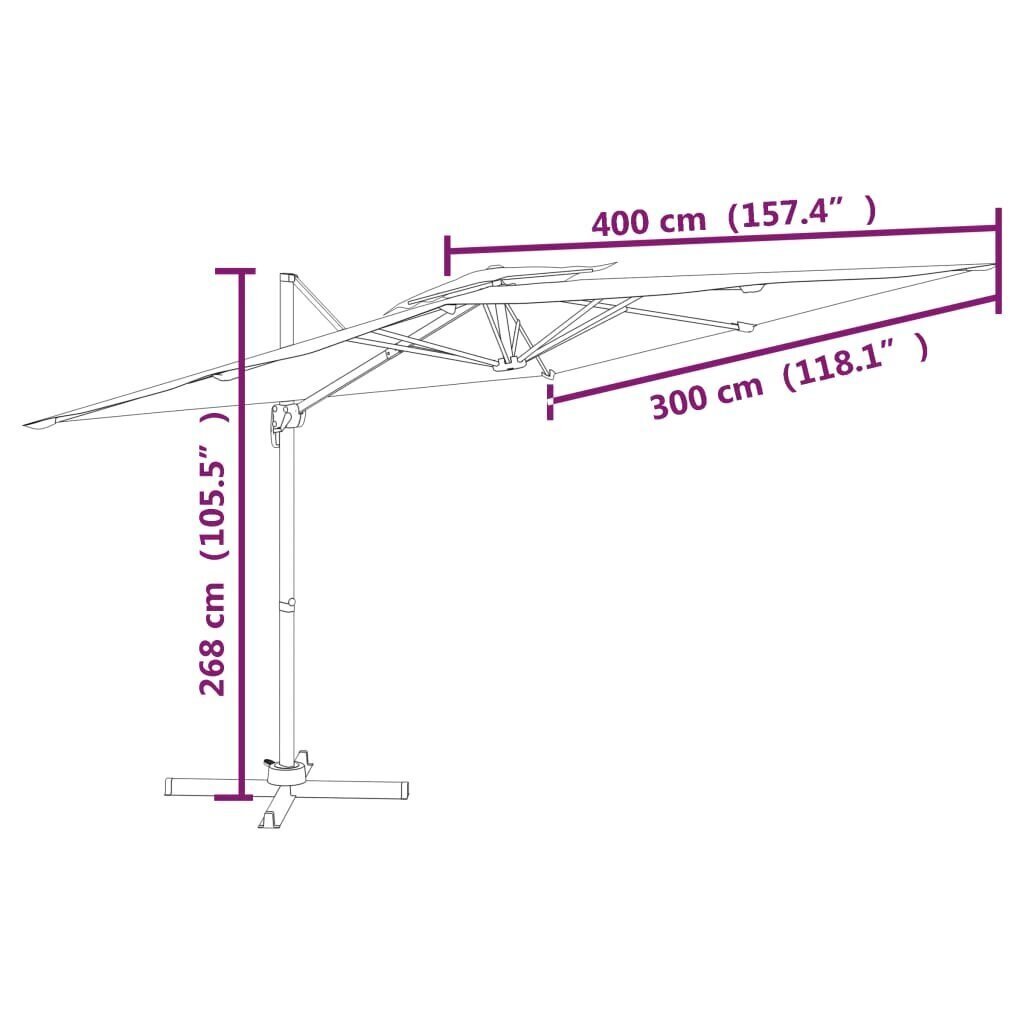 vidaXL Riippuva kaksois-aurinkovarjo terrakotta 400x300 cm hinta ja tiedot | Aurinkovarjot ja markiisit | hobbyhall.fi