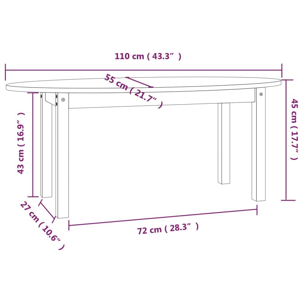 vidaXL Sohvapöytä harmaa 110x55x45 cm täysi mänty hinta ja tiedot | Sohvapöydät | hobbyhall.fi