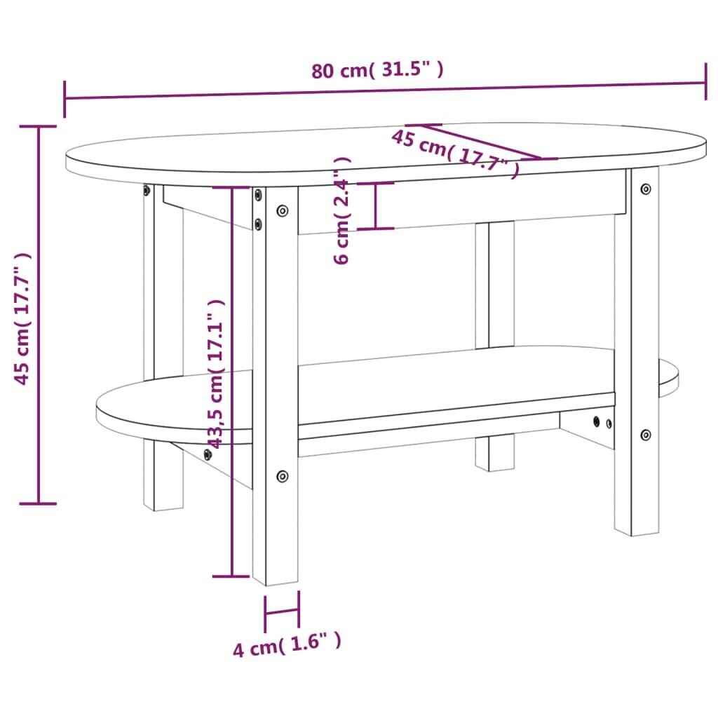 vidaXL Sohvapöytä musta 80x45x45 cm täysi mänty hinta ja tiedot | Sohvapöydät | hobbyhall.fi