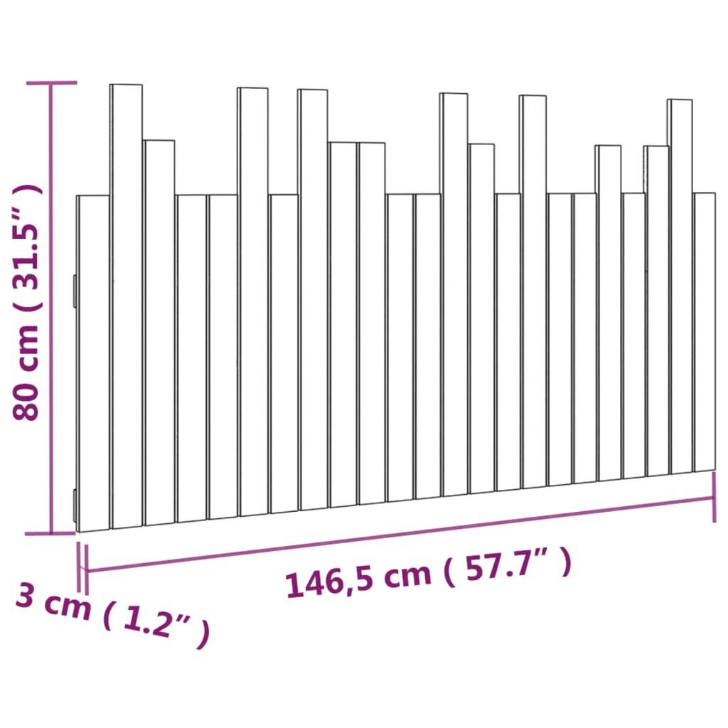 vidaXL Sängynpääty seinälle valkoinen 146,5x3x80 cm täysi mänty hinta ja tiedot | Sängyt | hobbyhall.fi