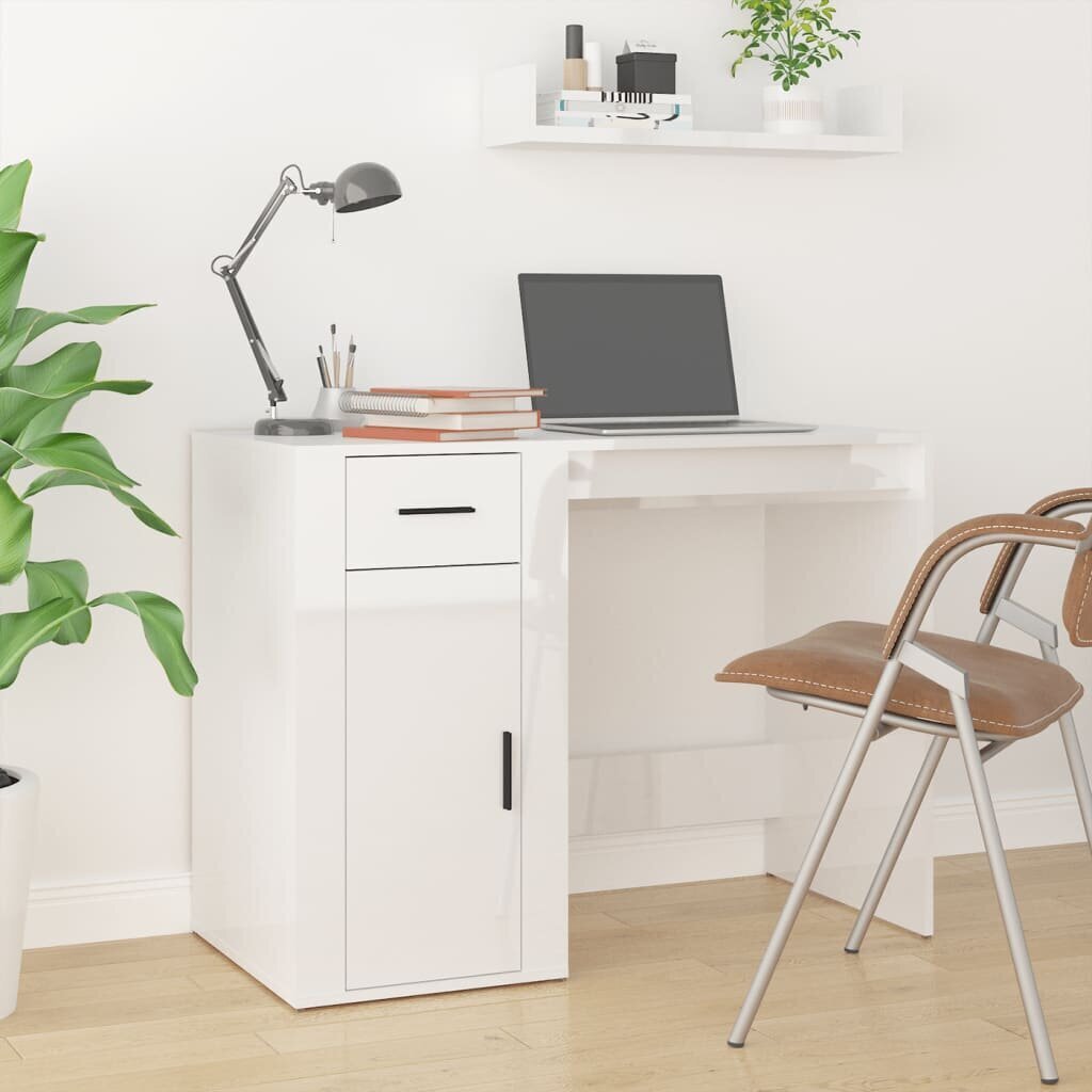 vidaXL Työpöytä kaapilla korkeakiilto valkoinen tekninen puu hinta ja tiedot | Tietokonepöydät ja työpöydät | hobbyhall.fi