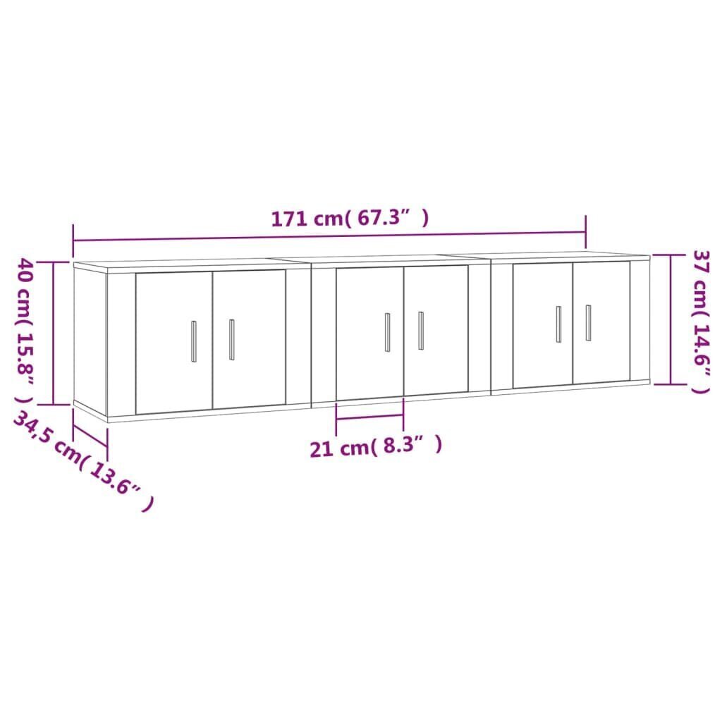 vidaXL Seinäkiinnitettävät TV-kaapit 3 kpl musta 57x34,5x40 cm hinta ja tiedot | TV-tasot | hobbyhall.fi