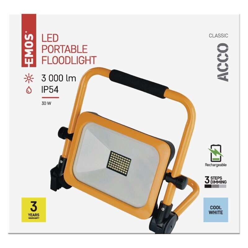 Ladattava LED-kohdevalo Emos Acco 30W 3000lm CW hinta ja tiedot | Taskulamput ja valonheittimet | hobbyhall.fi