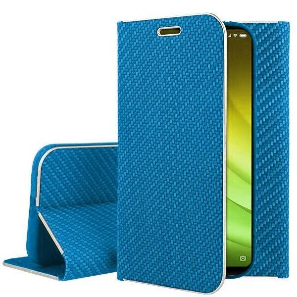 Mocco Carbon Leather Book Case For Samsung A205 Galaxy A20 / A305 Galaxy A30 Blue hinta ja tiedot | Puhelimen kuoret ja kotelot | hobbyhall.fi