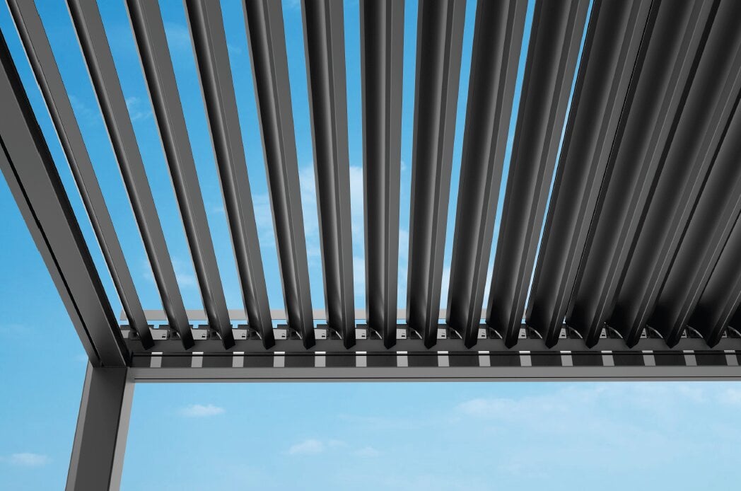 Markiisi Sky Pergola 3x3m (harmaa, moottoroitu katto, LED-valo) hinta ja tiedot | Puutarhapaviljongit | hobbyhall.fi