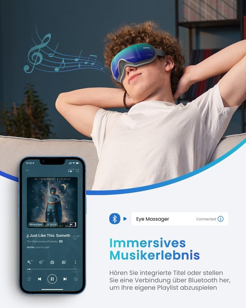 RENPHO-silmähierontalaite kaukosäätimellä, Bluetooth-musiikki, sininen/harmaa hinta ja tiedot | Hierontalaitteet | hobbyhall.fi