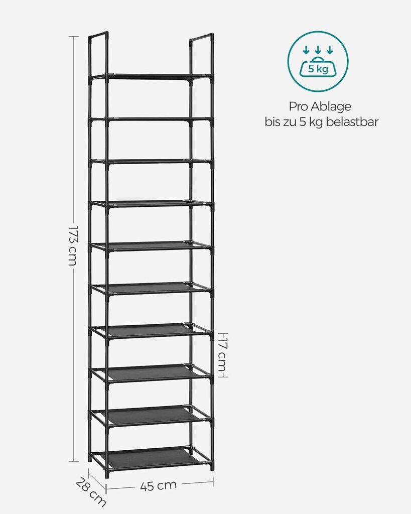 10-kerroksinen kenkäteline Songmics, LSH010B02, musta hinta ja tiedot | Hyllyt | hobbyhall.fi