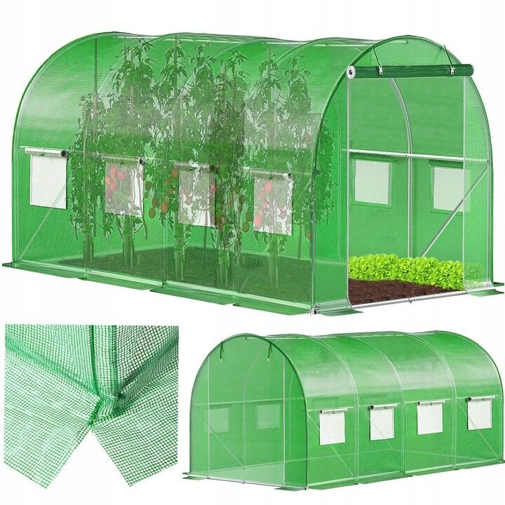 Puutarhakasvihuone Springos, 9 m², 450 x 200 cm, vihreä hinta ja tiedot | Kasvihuoneet | hobbyhall.fi