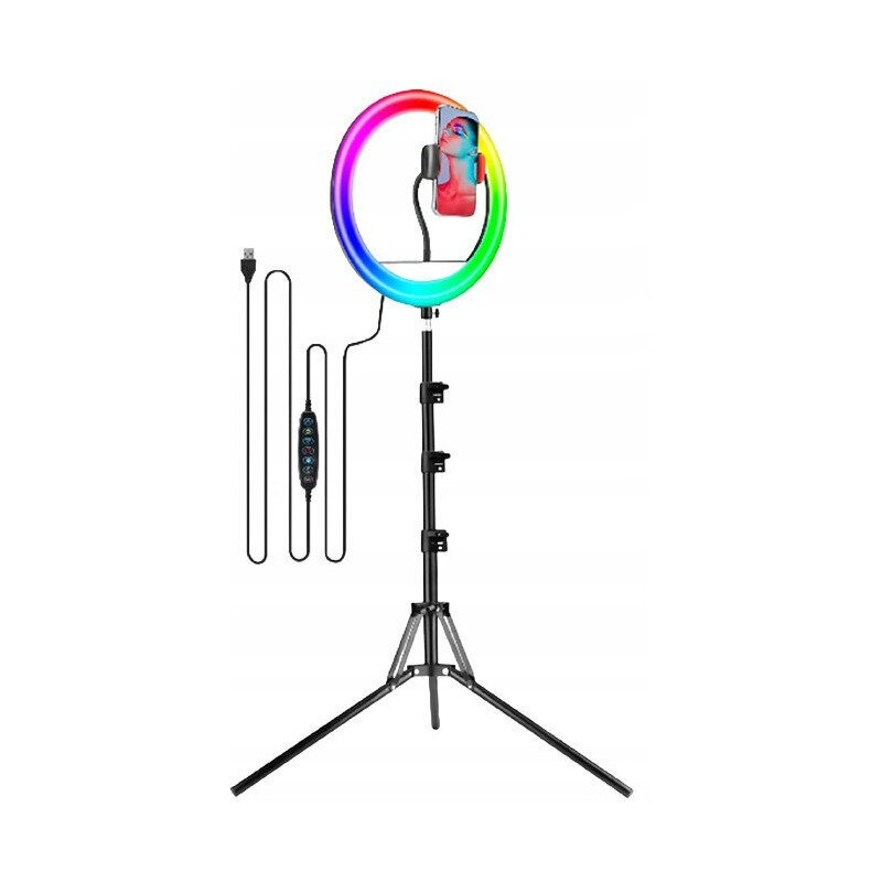 RGB LED-rengasvalaisin jalustalla ja muilla lisävarusteilla. hinta ja tiedot | Selfie-tikut ja -telineet | hobbyhall.fi