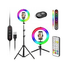 RGB LED-rengasvalaisin jalustalla ja muilla lisävarusteilla. hinta ja tiedot | Selfie-tikut ja -telineet | hobbyhall.fi