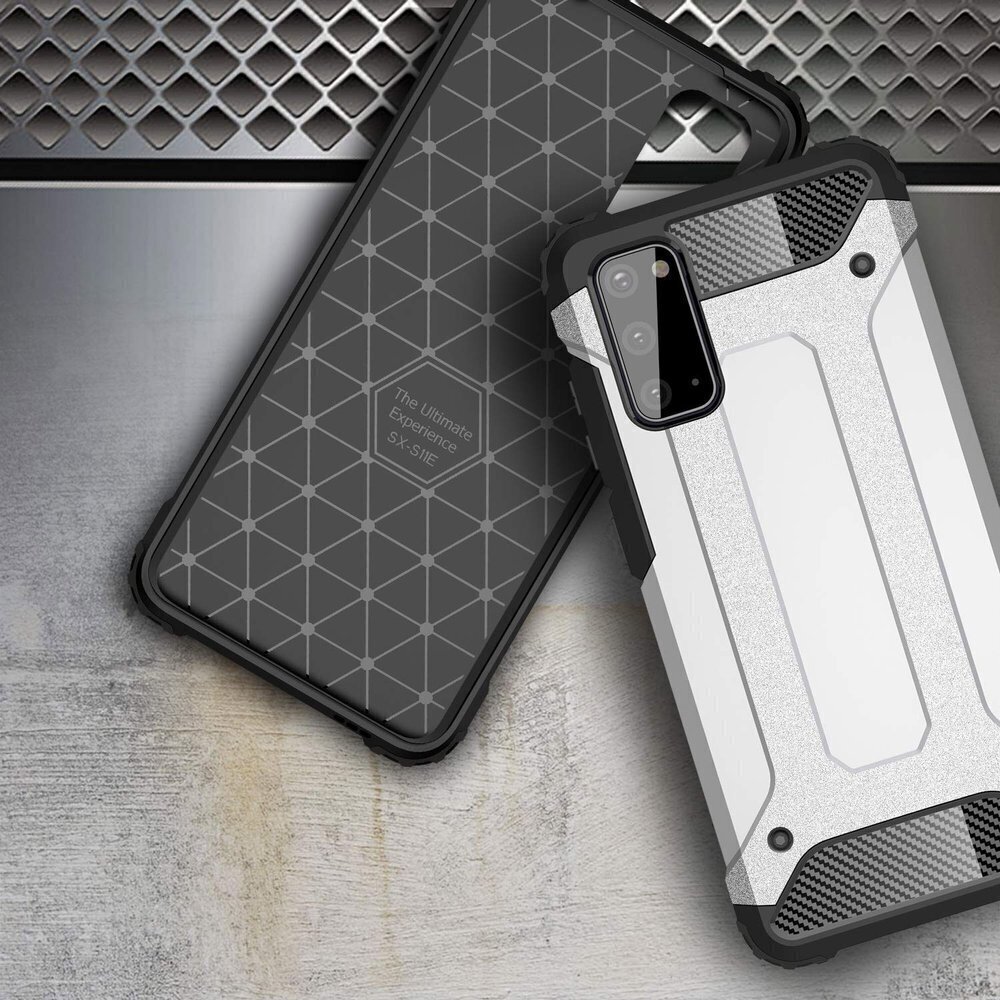 Hybrid Armor Case Tough Rugged Cover suojakuori, kestävä kansi, Samsung Galaxy S20, hopea hinta ja tiedot | Puhelimen kuoret ja kotelot | hobbyhall.fi