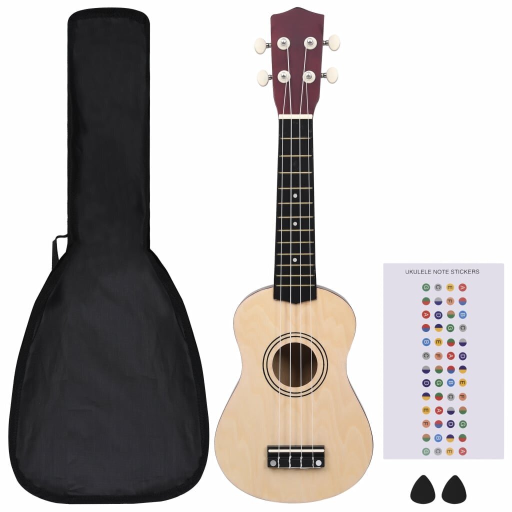 vidaXL Sopraano ukulelesarja laukulla lapsille vaalea puu 21" hinta ja tiedot | Kitarat | hobbyhall.fi