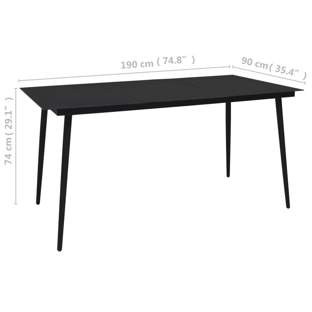 vidaXL Puutarhan ruokapöytä musta 190x90x74 cm teräs ja lasi hinta ja tiedot | Puutarhapöydät | hobbyhall.fi