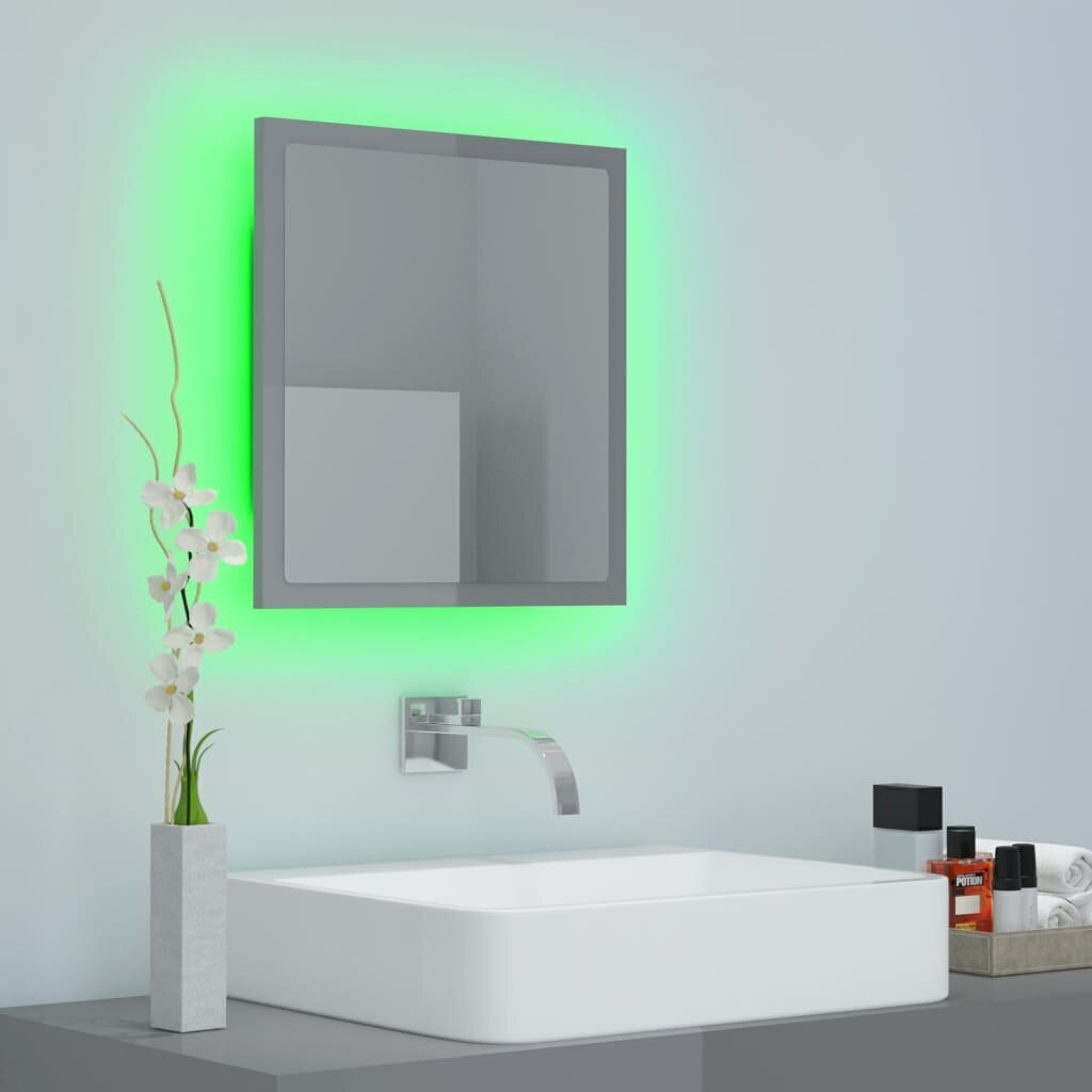 vidaXL LED-kylpyhuonepeili korkeakiilto harmaa 40x8,5x37 cm akryyli hinta ja tiedot | Peilit | hobbyhall.fi