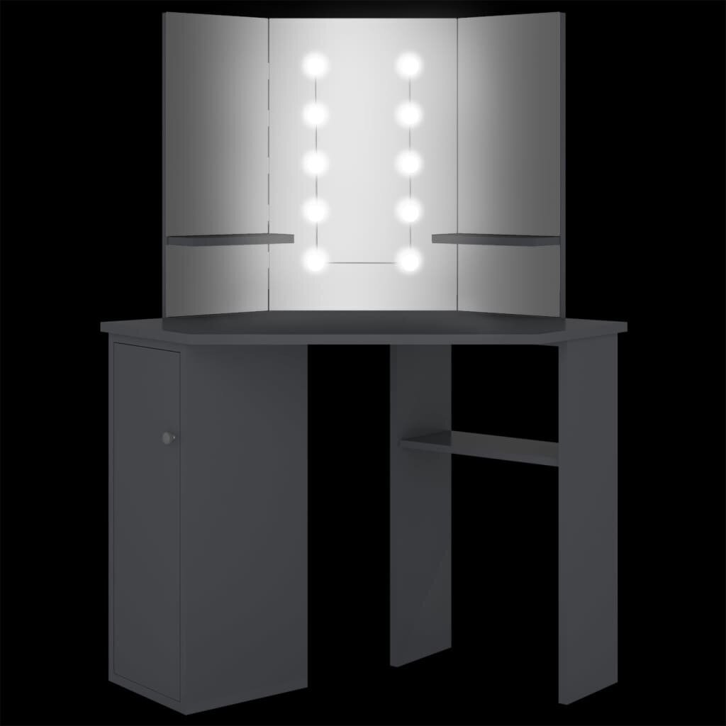 vidaXL Meikkipöytä kulmaan LED-valoilla harmaa 111x54x141,5 cm hinta ja tiedot | Peilipöydät | hobbyhall.fi