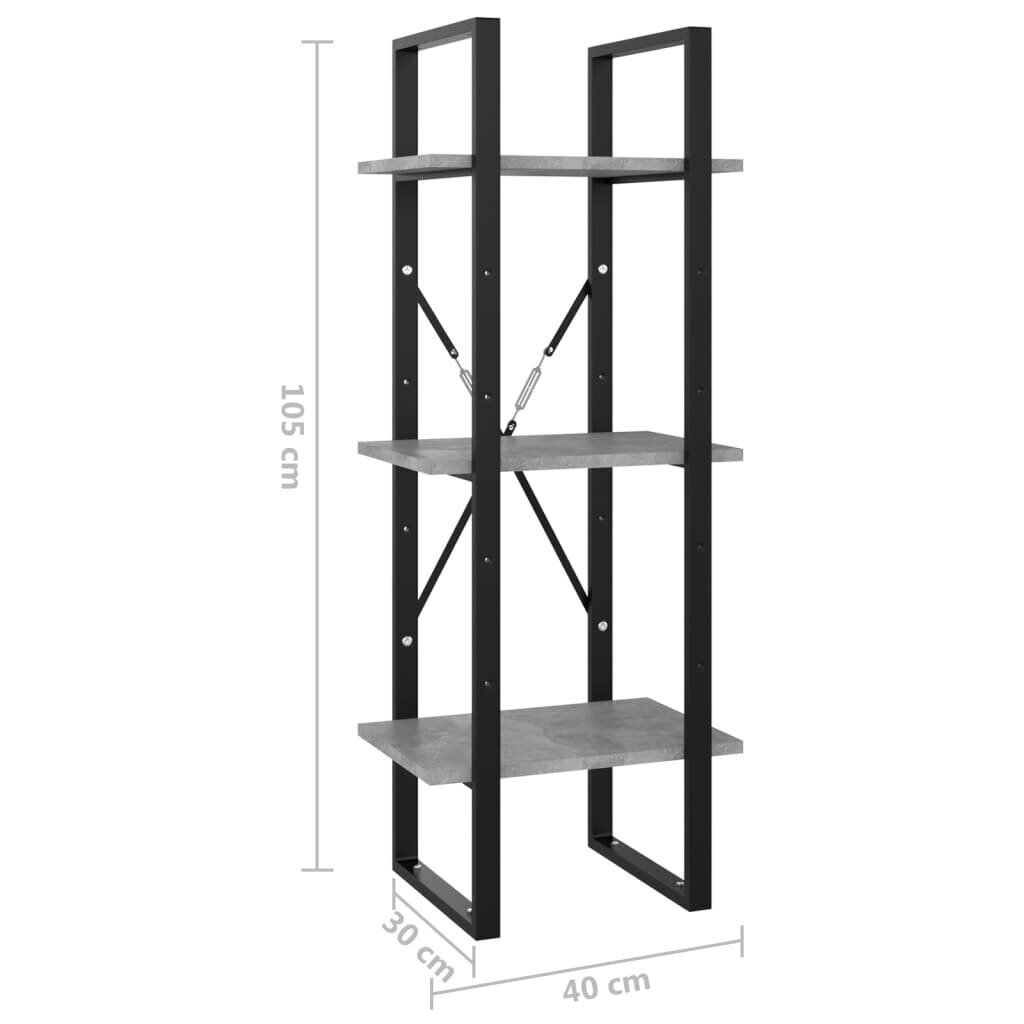 vidaXL 3-tasoinen kirjahylly betoninharmaa 40x30x105 cm lastulevy hinta ja tiedot | Hyllyt | hobbyhall.fi