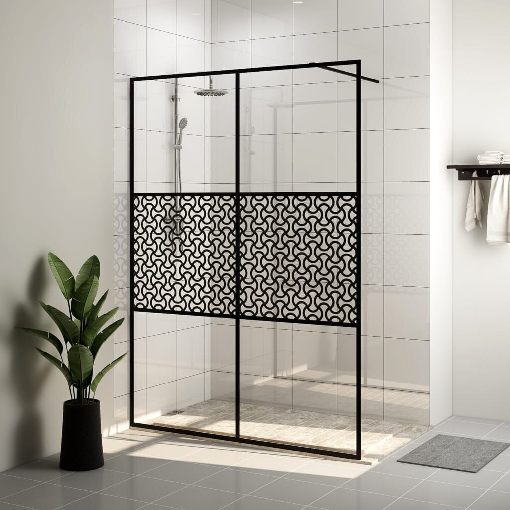 vidaXL Walk-in suihkun seinäke kirkas ESG-lasi 140x195 cm musta hinta ja tiedot | Suihkuseinät ja -ovet | hobbyhall.fi