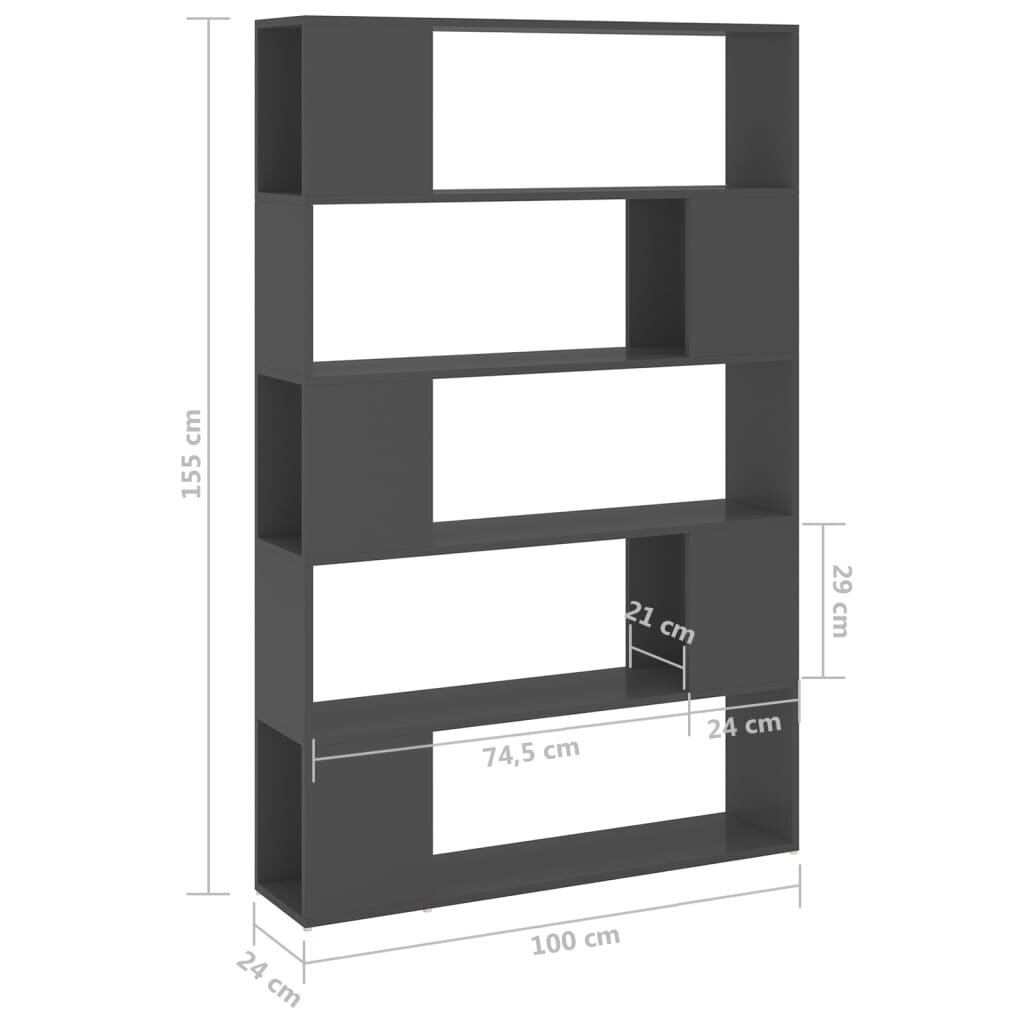 vidaXL Kirjahylly/tilanjakaja harmaa 100x24x155 cm lastulevy hinta ja tiedot | Hyllyt | hobbyhall.fi