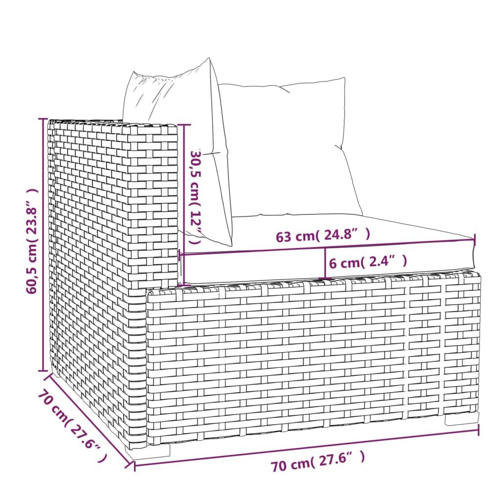 vidaXL 3-osainen Puutarhasohvasarja tyynyillä harmaa polyrottinki hinta ja tiedot | Puutarhatuolit | hobbyhall.fi