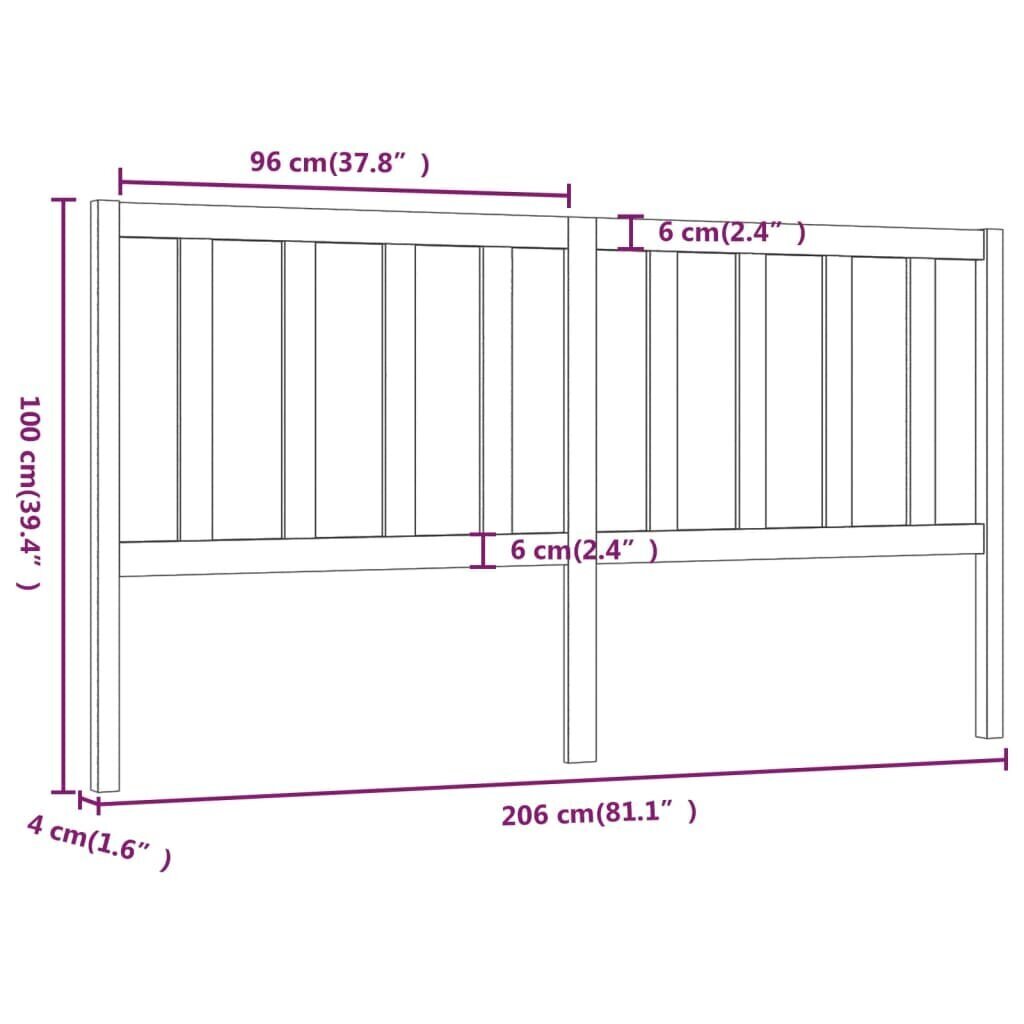 vidaXL Sängynpääty valkoinen 206x4x100 cm täysi mänty hinta ja tiedot | Sängyt | hobbyhall.fi