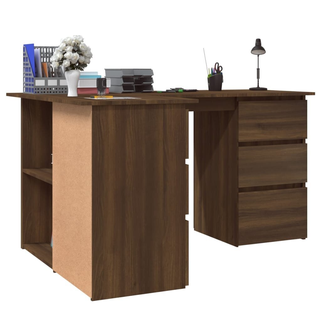vidaXL Työpöytä ruskea tammi 145x100x76 cm tekninen puu hinta ja tiedot | Tietokonepöydät ja työpöydät | hobbyhall.fi