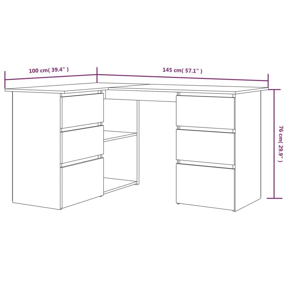 vidaXL Työpöytä ruskea tammi 145x100x76 cm tekninen puu hinta ja tiedot | Tietokonepöydät ja työpöydät | hobbyhall.fi