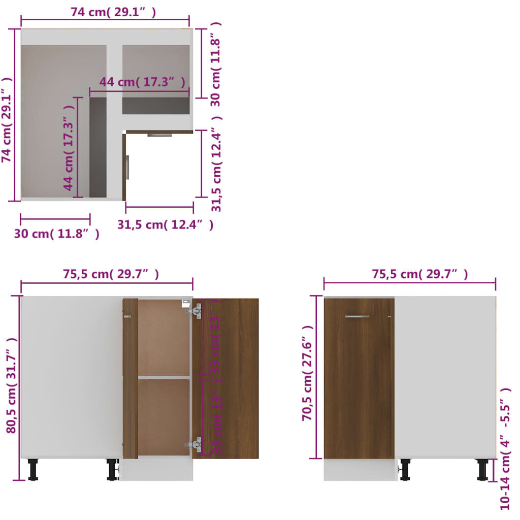 vidaXL Keittiön kaappi ruskea tammi 75,5x75,5x80,5 cm tekninen puu hinta ja tiedot | Keittiön kaapit | hobbyhall.fi