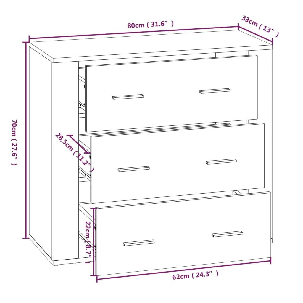 vidaXL Senkki Sonoma-tammi 80x33x70 cm tekninen puu hinta ja tiedot | Olohuoneen kaapit ja lipastot | hobbyhall.fi