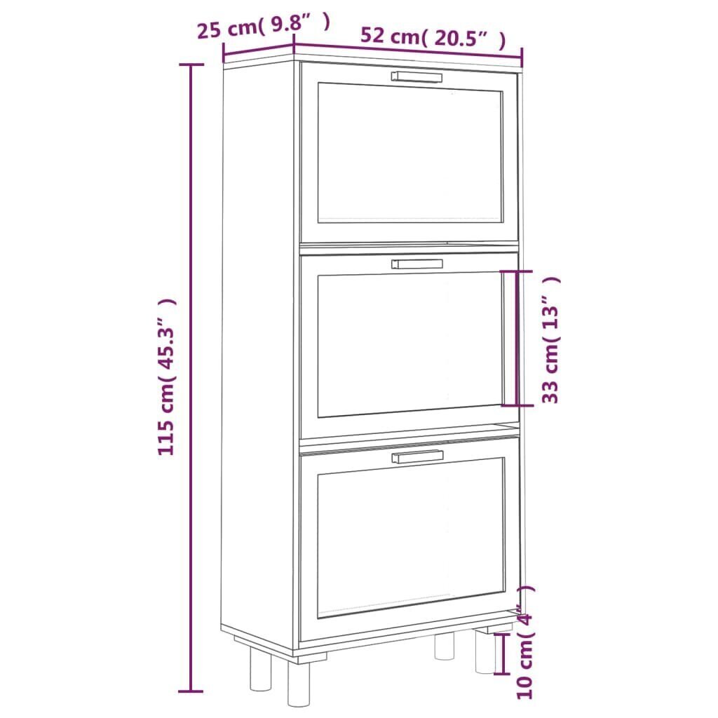 vidaXL Kenkäkaappi valkoinen 52x25x115 cm tekninen puu/luonnonrottinki hinta ja tiedot | Kenkäkaapit ja -hyllyt | hobbyhall.fi