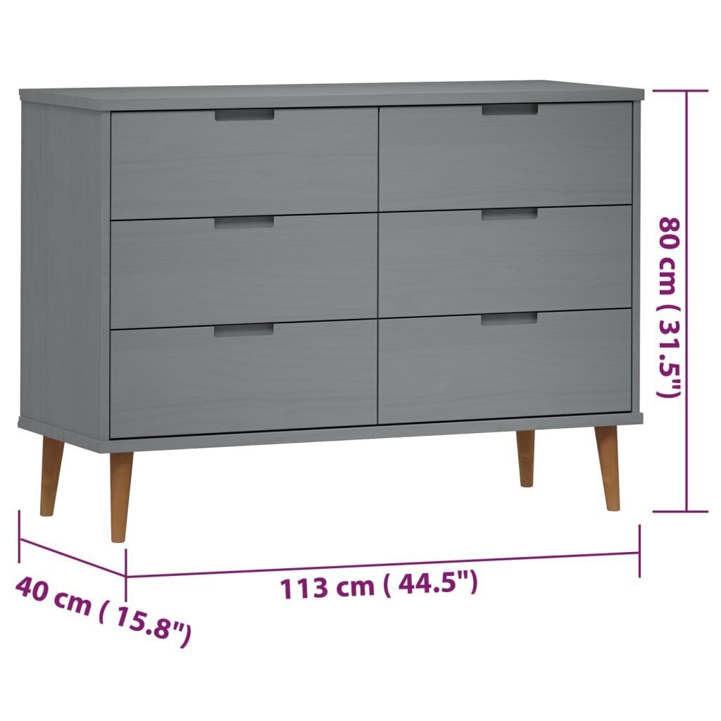 vidaXL Kaappi MOLDE harmaa 113x40x80 cm täysi mänty hinta ja tiedot | Lipastot | hobbyhall.fi