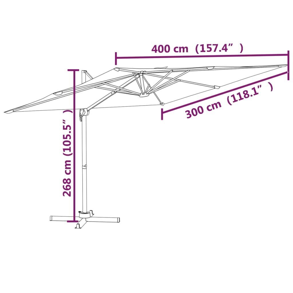 vidaXL Riippuva aurinkovarjo alumiinipylväällä vihreä 400x300 cm hinta ja tiedot | Aurinkovarjot ja markiisit | hobbyhall.fi