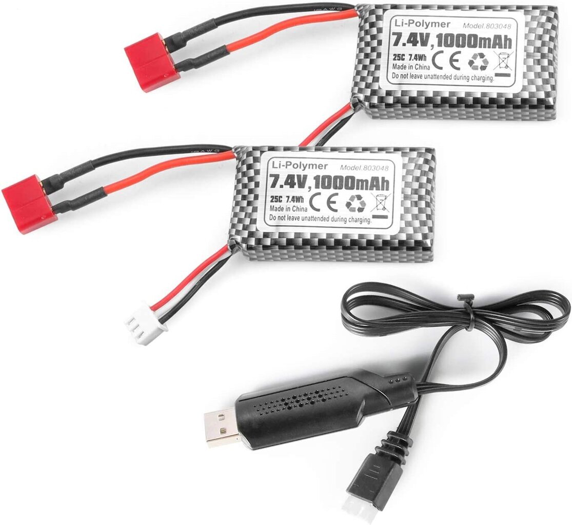 Ladattavat Lipo-paristot 7.4V 1000mAh T-liittimellä 18859, 2 kpl hinta ja tiedot | Paristot | hobbyhall.fi