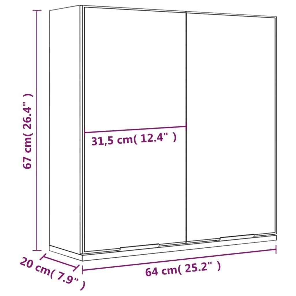 vidaXL Kylpyhuoneen peilikaappi valkoinen 64x20x67 cm hinta ja tiedot | Kylpyhuonekaapit | hobbyhall.fi