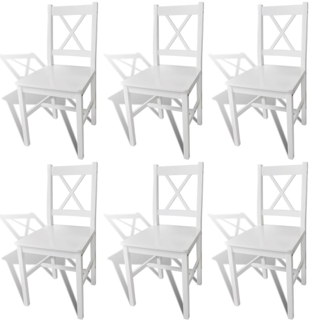 vidaXL Ruokapöydän tuolit 6 kpl valkoinen mänty hinta ja tiedot | Ruokapöydän tuolit | hobbyhall.fi