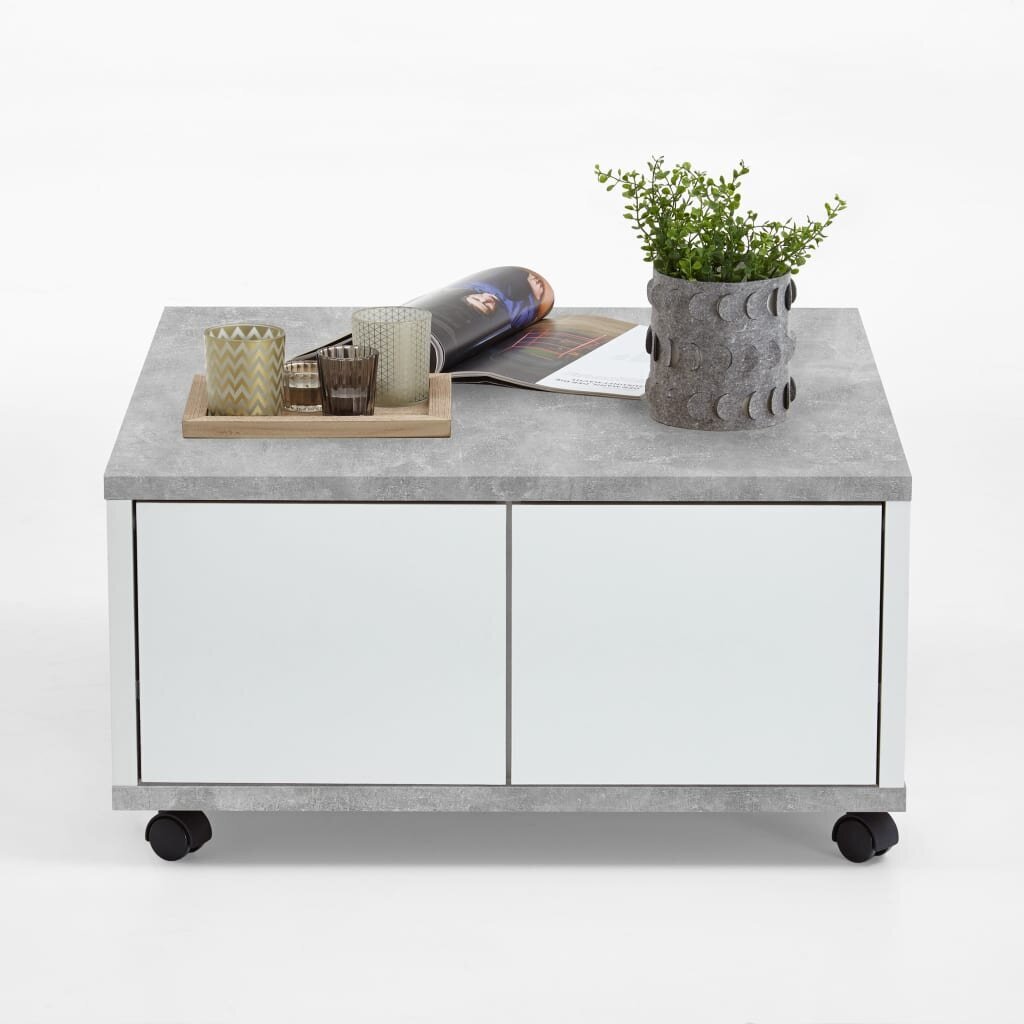 FMD Liikkuva sohvapöytä 70x70x35,5 cm betoni ja kiiltävä valkoinen hinta ja tiedot | Sohvapöydät | hobbyhall.fi