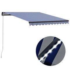 vidaXL Käsin sisäänkelattava markiisi LEDillä 300x250cm sinivalkoinen hinta ja tiedot | Aurinkovarjot ja markiisit | hobbyhall.fi