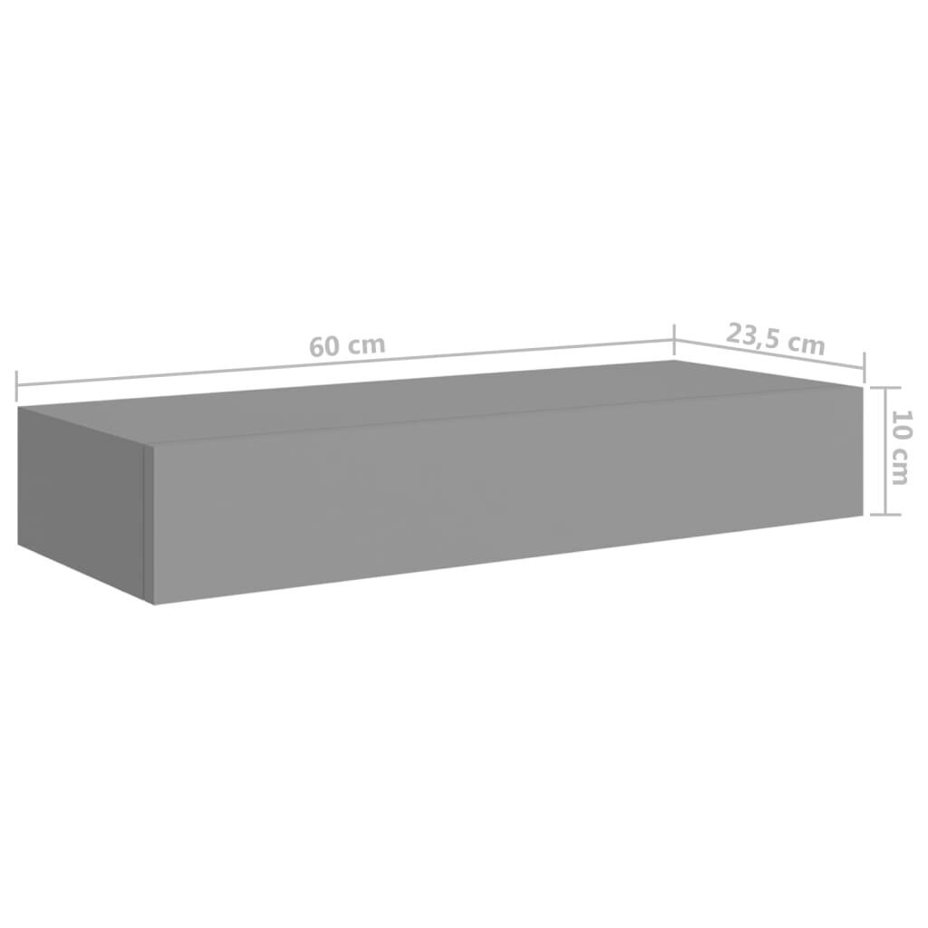 vidaXL Seinälaatikkohylly harmaa 60x23,5x10 cm MDF hinta ja tiedot | Hyllyt | hobbyhall.fi