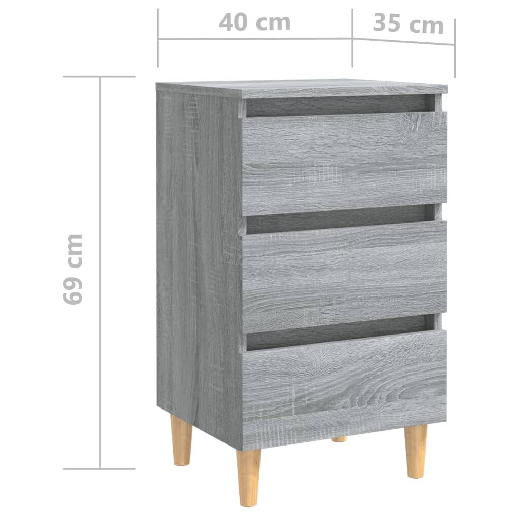 vidaXL Yöpöytä täyspuiset jalat harmaa Sonoma 40x35x69 cm hinta ja tiedot | Yöpöydät | hobbyhall.fi