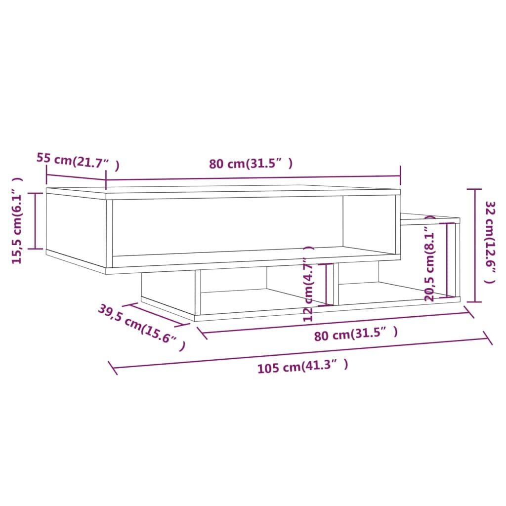 vidaXL Sohvapöytä harmaa Sonoma 105x55x32 cm tekninen puu hinta ja tiedot | Sohvapöydät | hobbyhall.fi