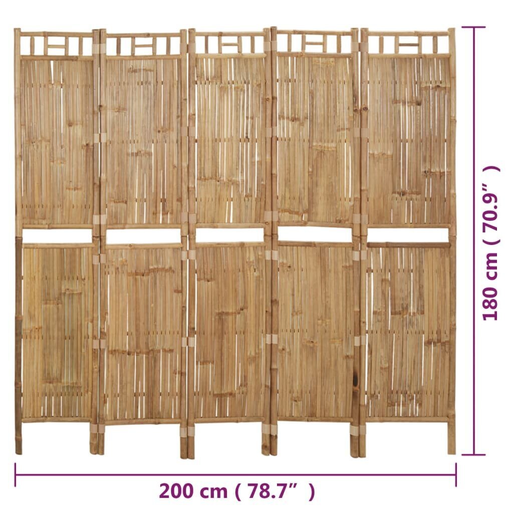 vidaXL 5-paneelinen tilanjakaja bambu 200x180 cm hinta ja tiedot | Sermit ja tilanjakajat | hobbyhall.fi