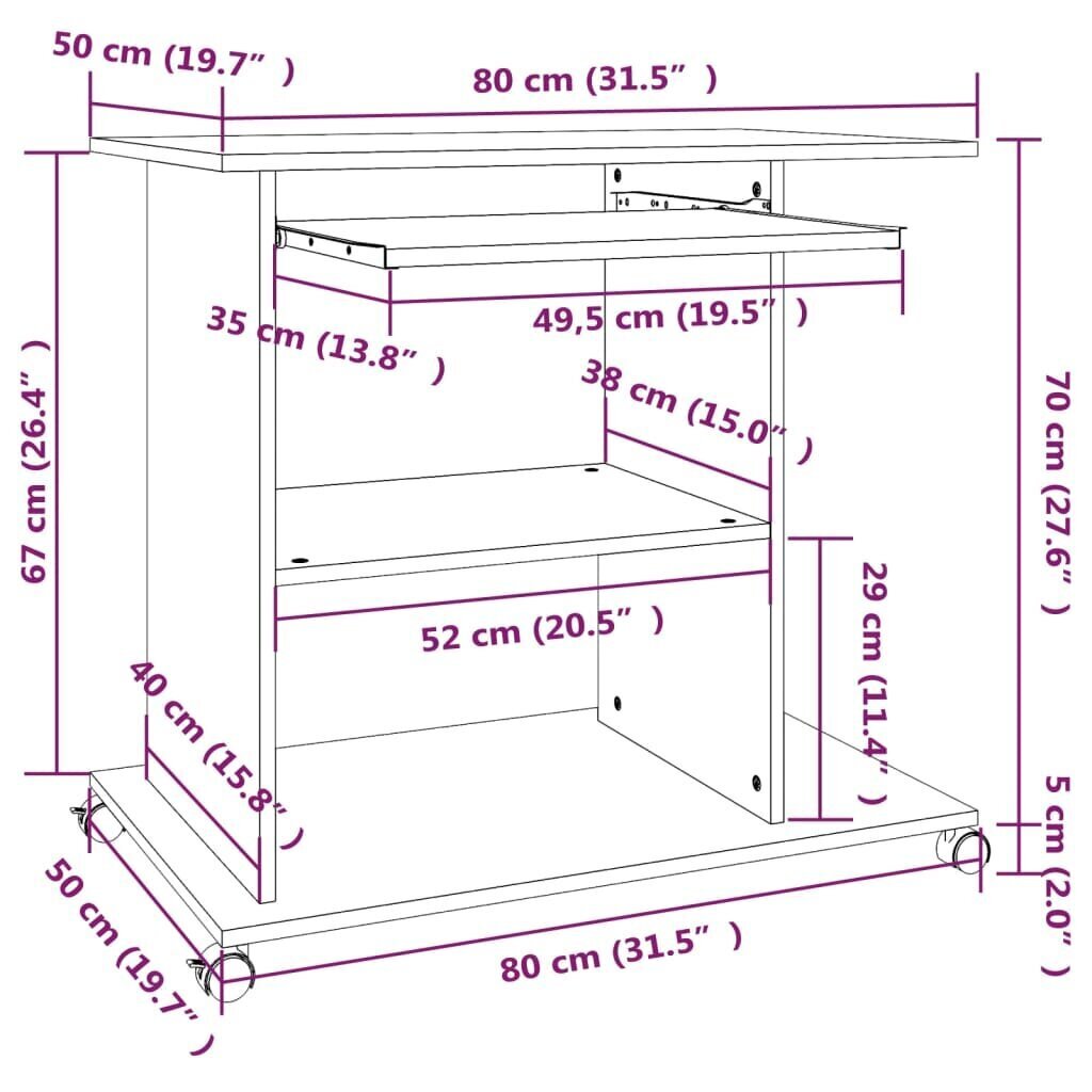 vidaXL Tietokonepöytä ruskea tammi 80x50x75 cm tekninen puu hinta ja tiedot | Tietokonepöydät ja työpöydät | hobbyhall.fi