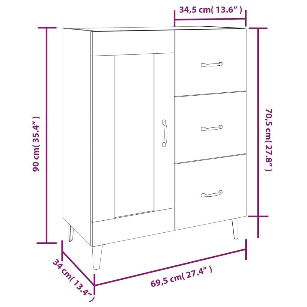 vidaXL Senkki valkoinen 69,5x34x90 cm tekninen puu hinta ja tiedot | Olohuoneen kaapit ja lipastot | hobbyhall.fi