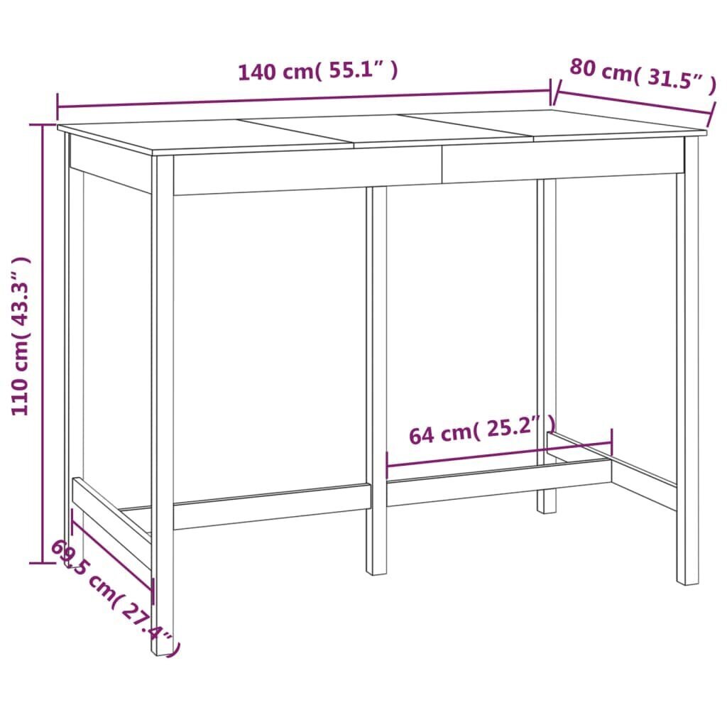 vidaXL Baaripöytä harmaa 140x80x110 cm täysi mänty hinta ja tiedot | Ruokapöydät | hobbyhall.fi