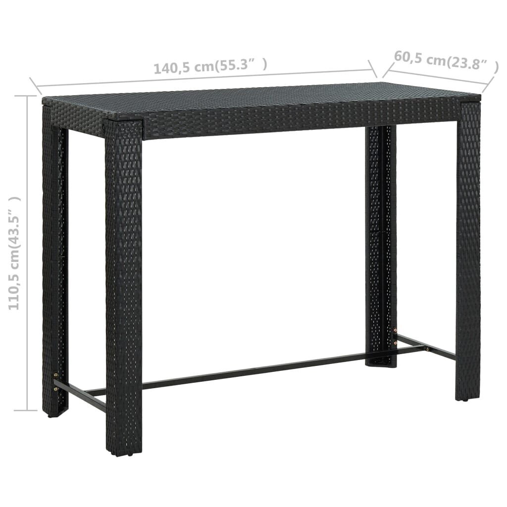 vidaXL Puutarhan baaripöytä musta 140,5x60,5x110,5 cm polyrottinki hinta ja tiedot | Puutarhapöydät | hobbyhall.fi