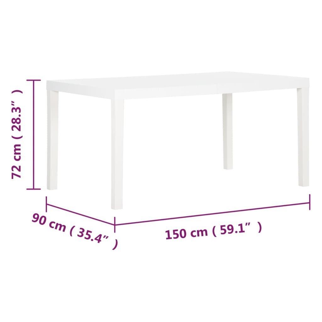 vidaXL Puutarhapöytä 150x90x72 cm PP valkoinen hinta ja tiedot | Puutarhapöydät | hobbyhall.fi