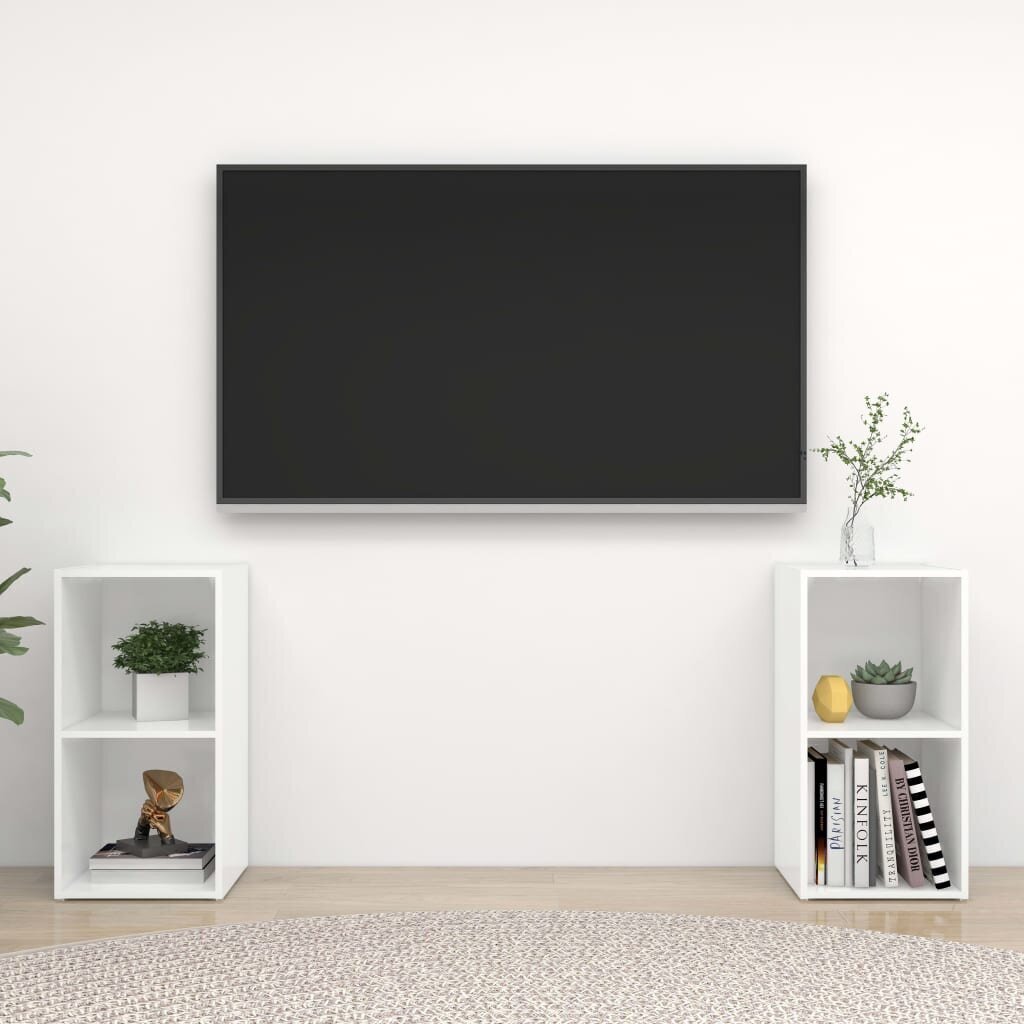 vidaXL TV-tasot 2 kpl korkeakiilto valkoinen 72x35x36,5 cm lastulevy hinta ja tiedot | TV-tasot | hobbyhall.fi